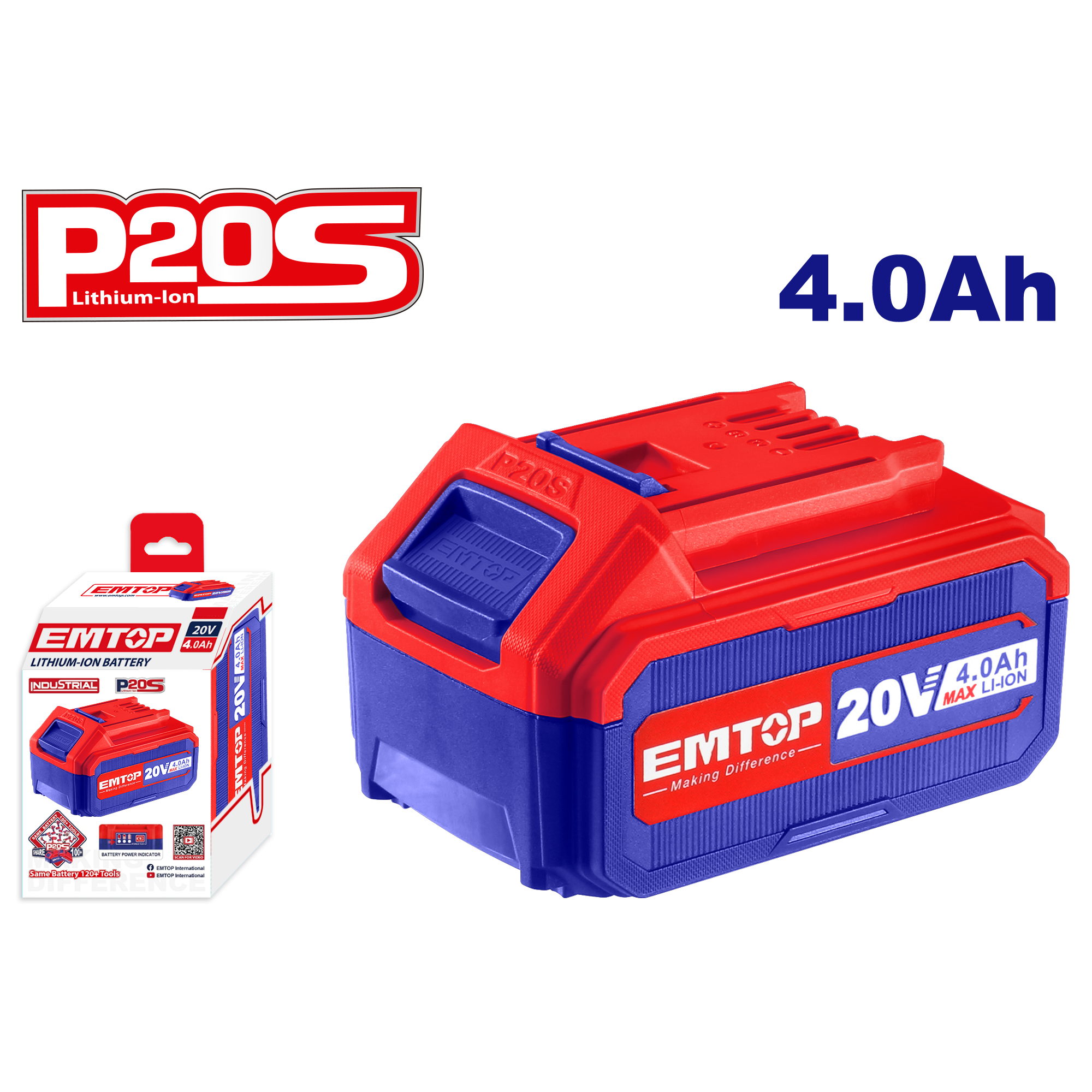 Batterie Lithium-ion 4.0Ah EMTOP 20V
