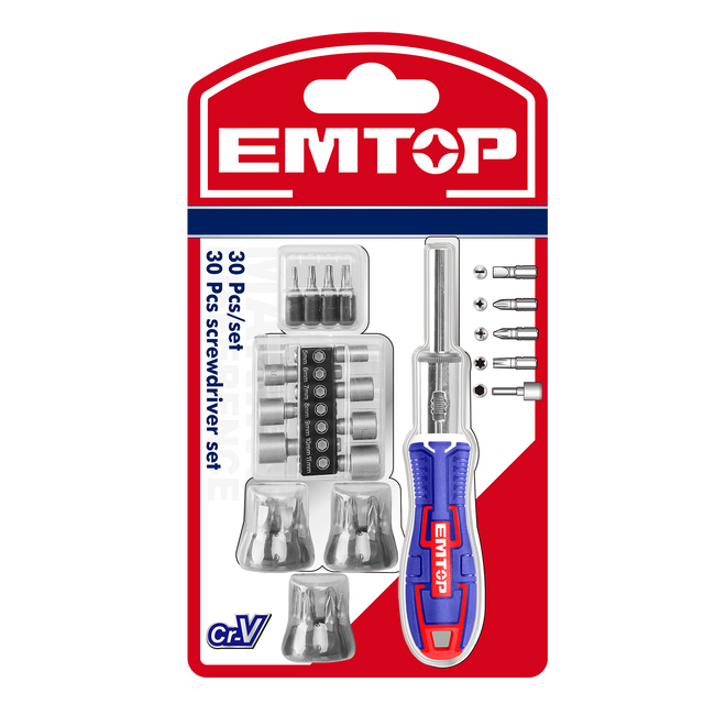 Jeu d'embouts de tournevis magnétiques 30 pièces EMTOP Main Image