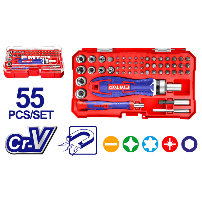 Jeu d'embouts de tournevis 55 pièces EBST05502 EMTOP Hover Image