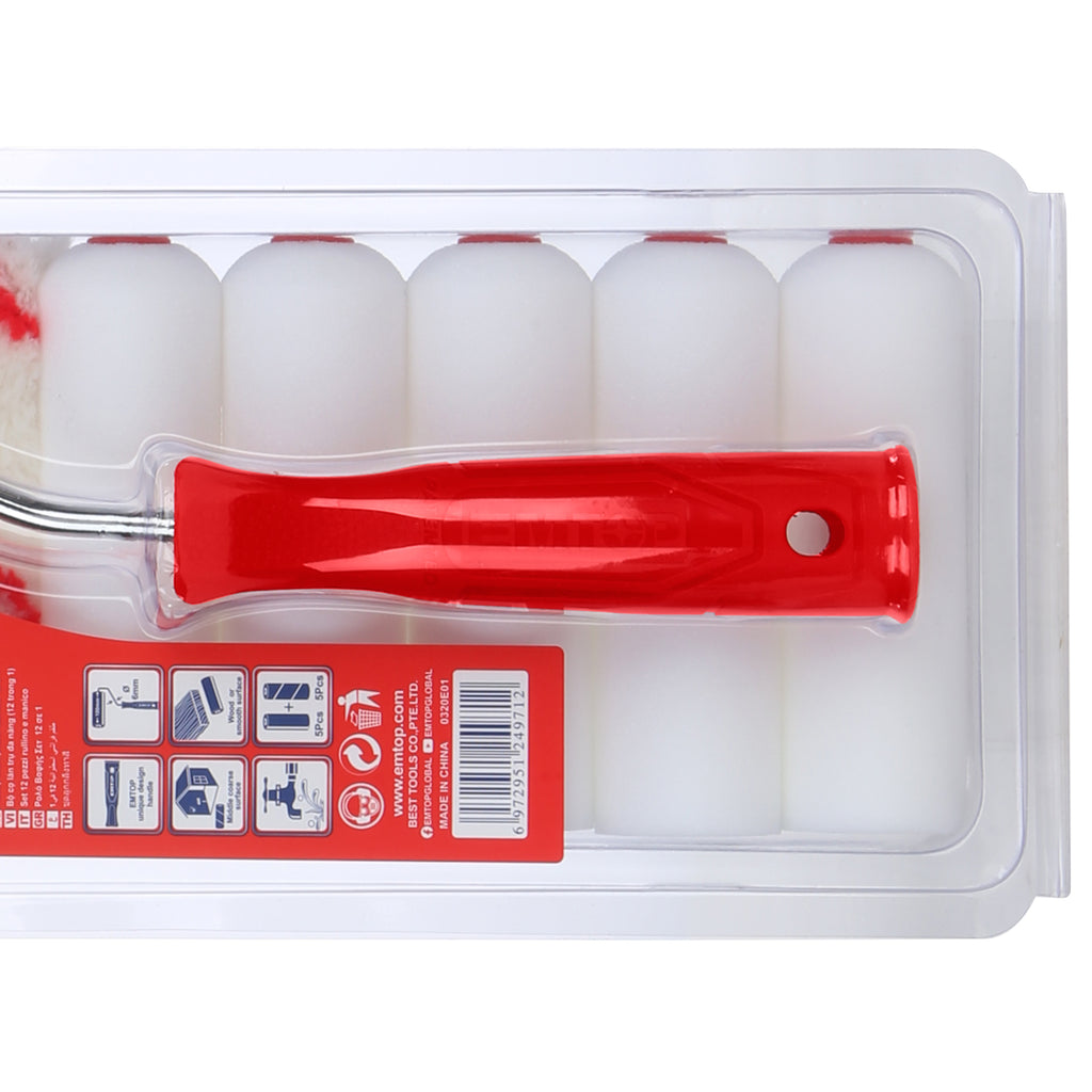 Lot de rouleaux de peinture 11 pièces sur murs intérieurs et surfaces lisses EMTOP