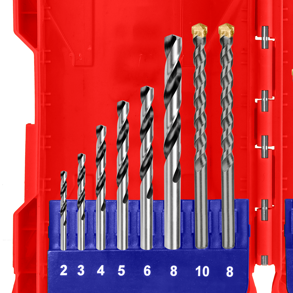 Jeu de 16 forets pour bois, maçonnerie et métal EMTOP