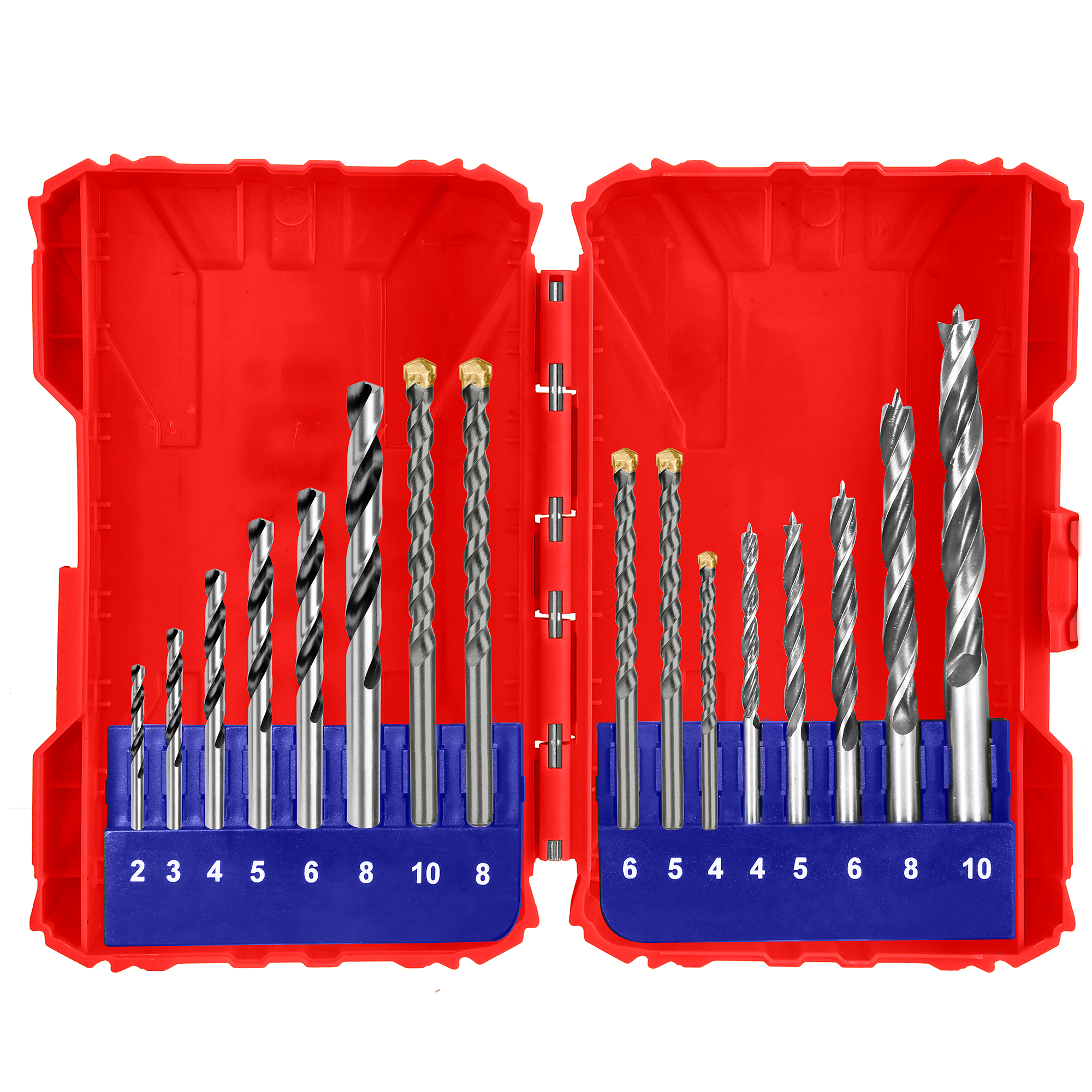 Jeu de 16 forets pour bois, maçonnerie et métal EMTOP