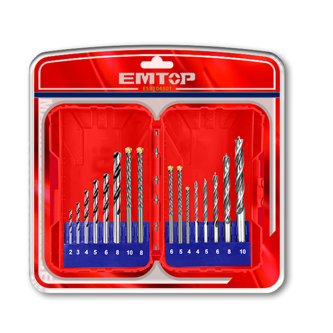 Jeu de 16 forets pour bois, maçonnerie et métal EMTOP Main Image