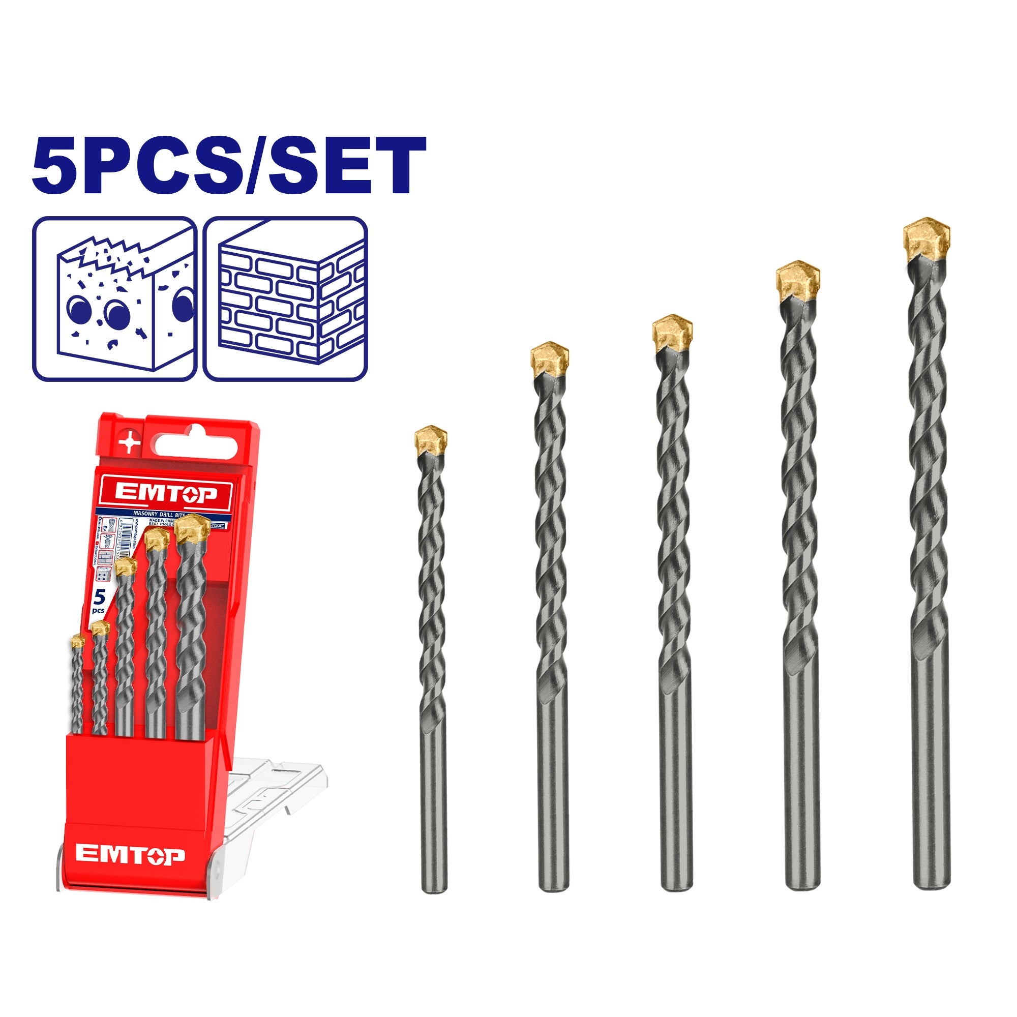 Coffret de 5 forets à béton SDS Plus EMTOP