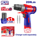 Perceuse visseuse sans fil 20Nm 12V EMTOP avec 1 Batterie 1.5Ah USB type-C Chargeur vendu séparément