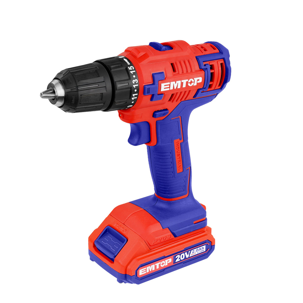 Perceuse visseuse sans fil 45Nm 20V EMTOP 1 chargeur + 2 Batteries 2.0Ah