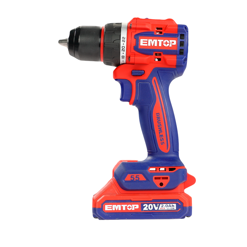 Perceuse visseuse compacte Brushless sans fil 55Nm 20V EMTOP batterie et chargeur vendus séparément