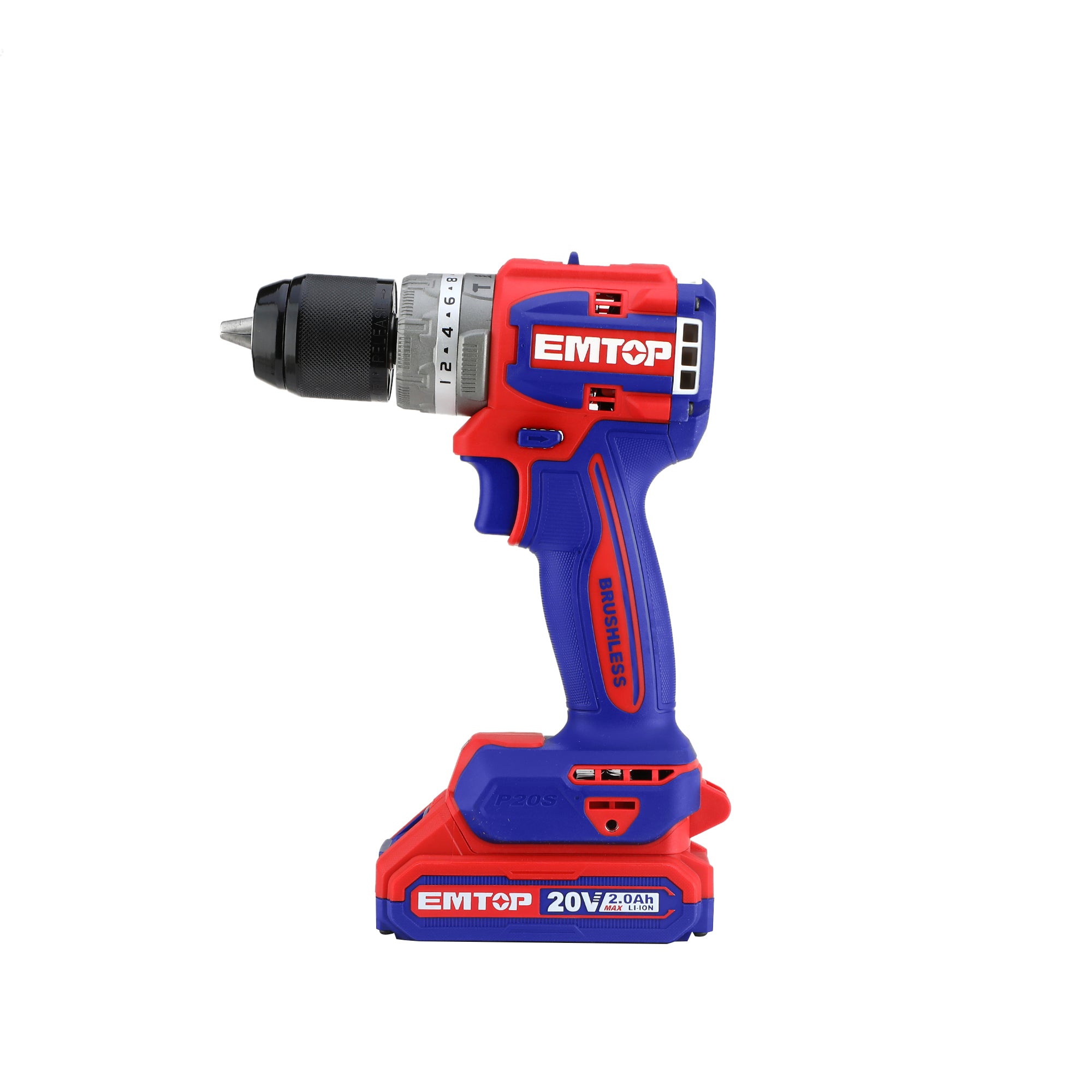 Perceuse visseuse compacte Brushless sans fil 60Nm 20V EMTOP avec 2 batterie 2,0Ah + 1 chargeur