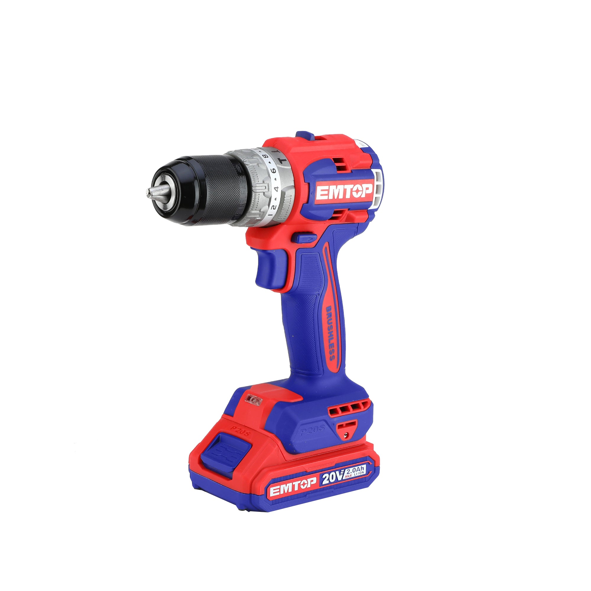 Perceuse visseuse compacte Brushless sans fil 60Nm 20V EMTOP avec 2 batterie 2,0Ah + 1 chargeur