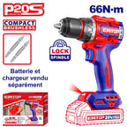 Perceuse visseuse compacte Brushless sans fil 66Nm 20V EMTOP batterie et chargeur vendus séparément