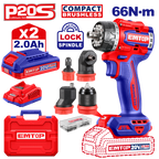 Kit perceuse visseuse multifonction sans fil 20V EMTOP – Brushless, 66 Nm, 4 têtes interchangeables