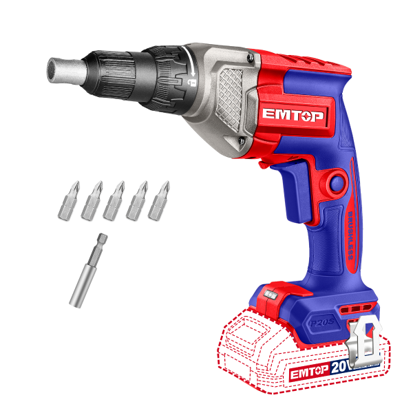 Visseuse de plaquiste sans fil 20V EMTOP – Brushless, Batterie et chargeur vendus séparément