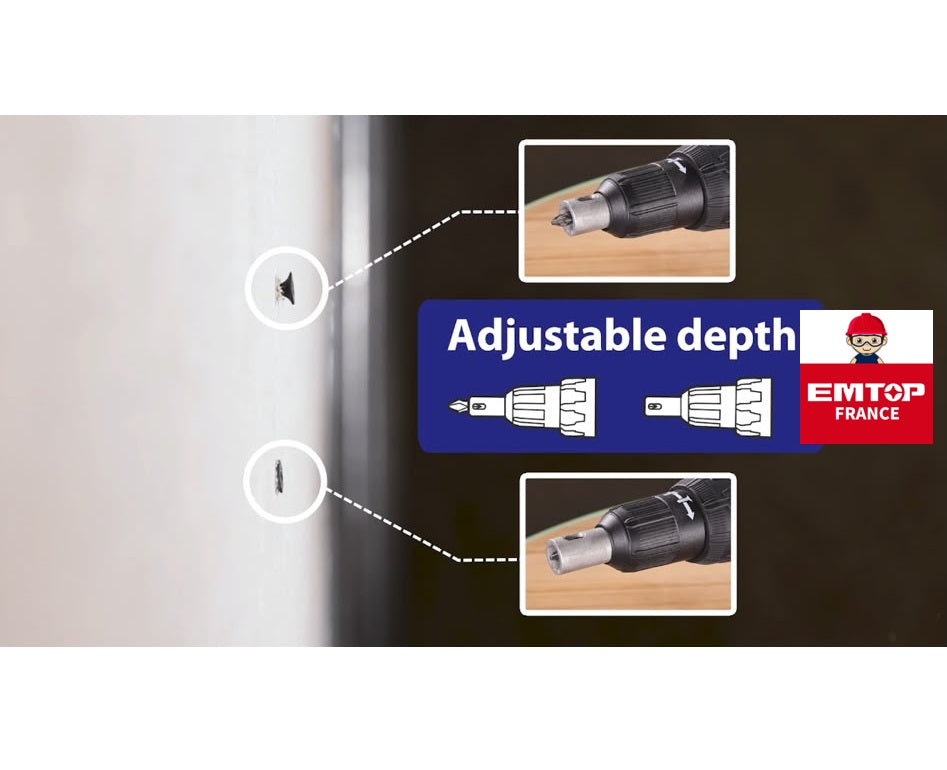 Visseuse de plaquiste sans fil 20V EMTOP – Brushless, Batterie et chargeur vendus séparément