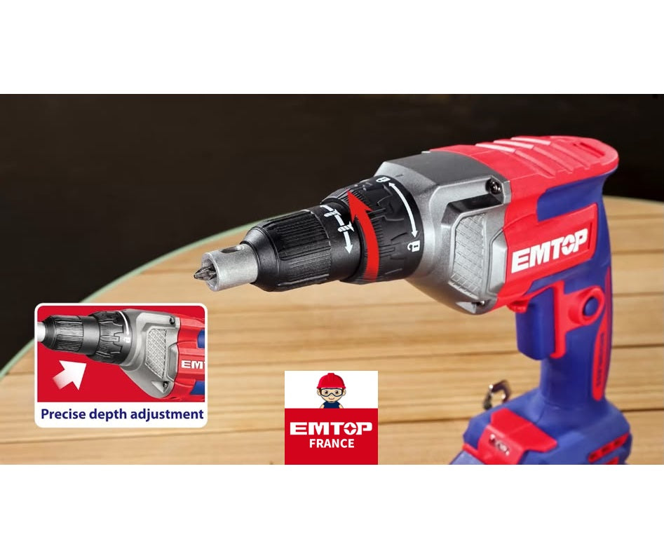 Visseuse de plaquiste sans fil 20V EMTOP – Brushless, Batterie et chargeur vendus séparément