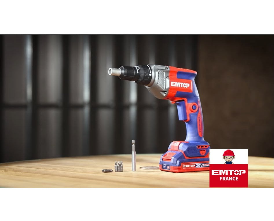 Visseuse de plaquiste sans fil 20V EMTOP – Brushless, Batterie et chargeur vendus séparément