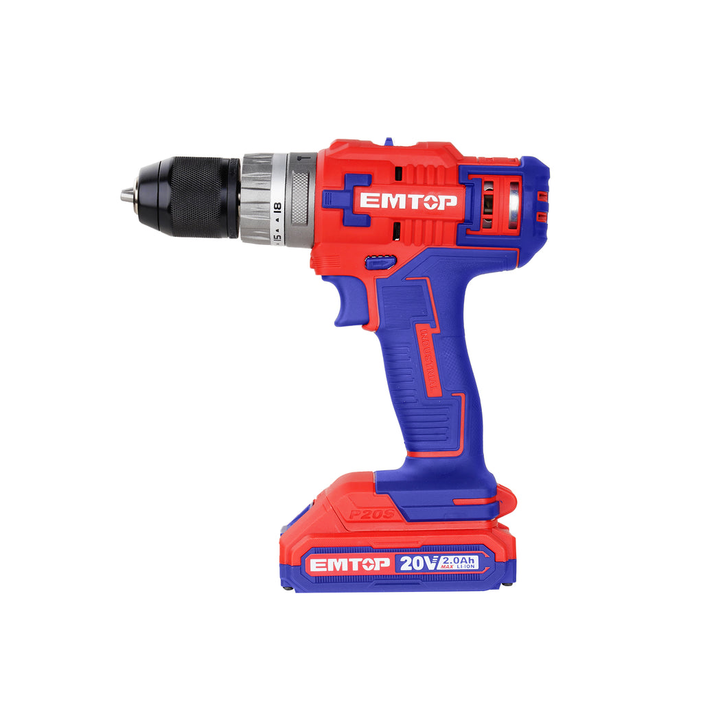 Perceuse visseuse à percussion sans fil 45Nm 20V EMTOP 1 chargeur + 2 Batteries 2.0Ah