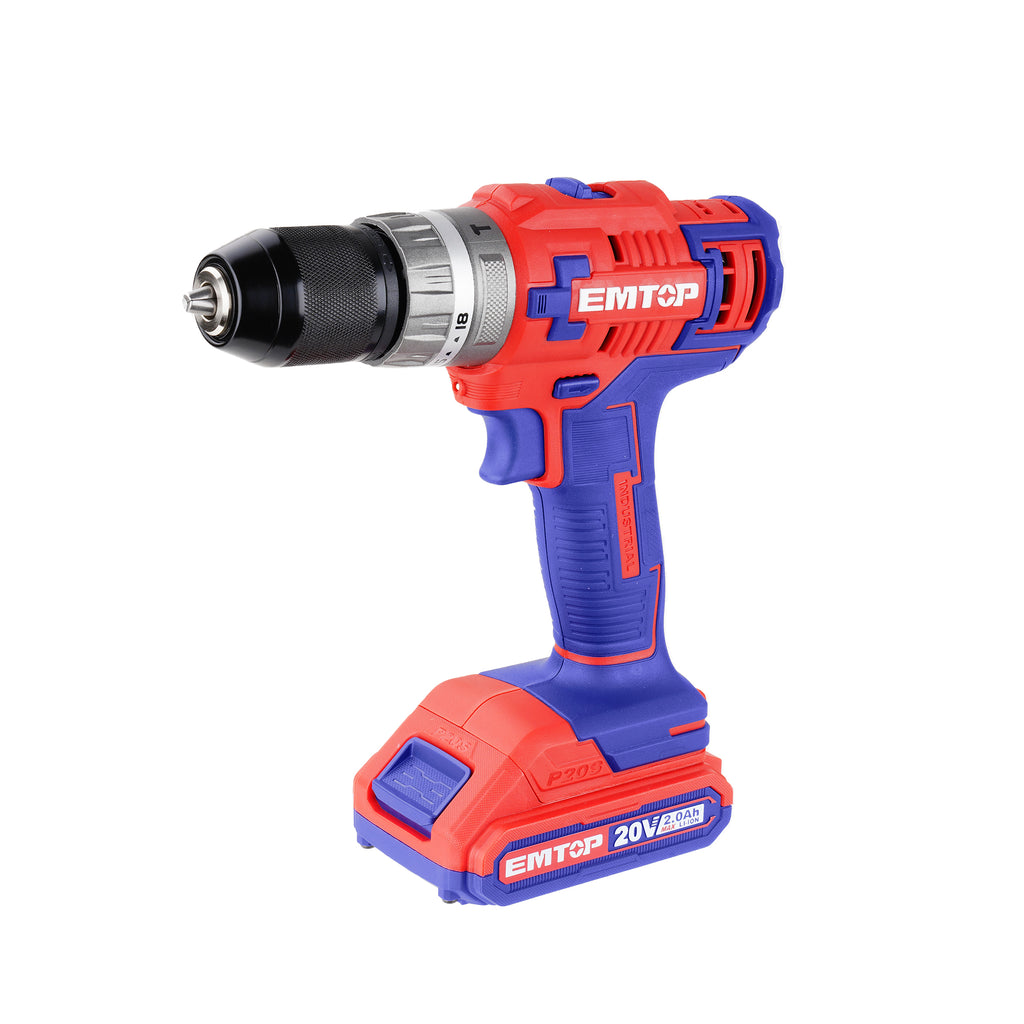 Perceuse visseuse à percussion sans fil 45Nm 20V EMTOP 1 chargeur + 2 Batteries 2.0Ah
