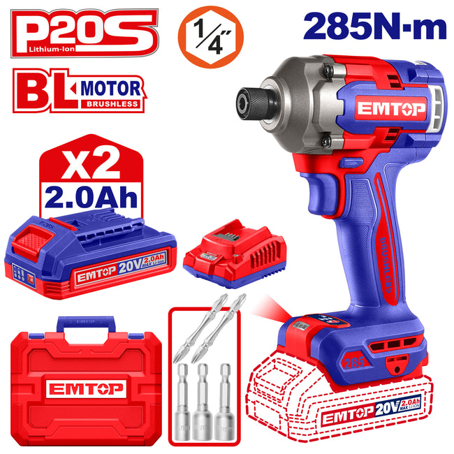 Visseuse à chocs sans fil 20V EMTOP 285Nm 2 Batteries 2.0Ah + Chargeur Hover Image