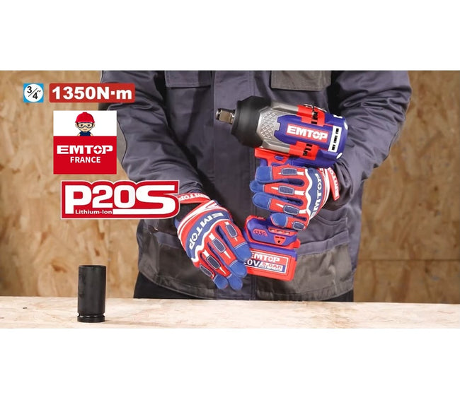 Boulonneuse à chocs compacte sans fil 20 V Brushless – 1 350 Nm – Carré 3/4" – EMTOP – Batterie et chargeur vendus séparément Main Image