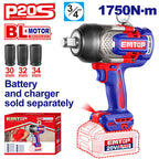 Boulonneuse à chocs compacte 1750Nm sans fil 20V EMTOP – Brushless, Carré 3/4", avec 3 Douilles, Batterie et chargeur vendus séparément