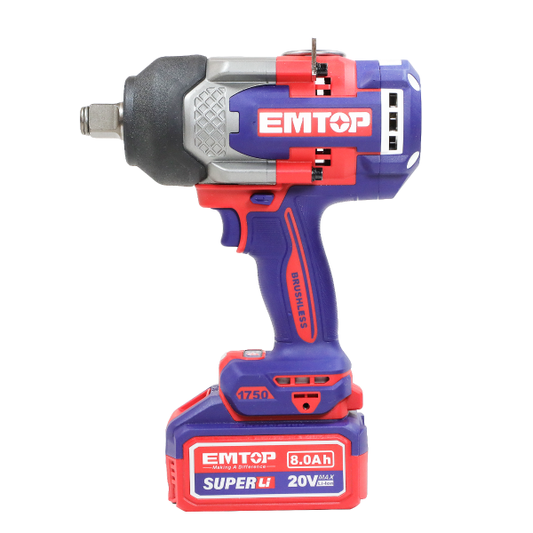 Boulonneuse à chocs compacte 1750Nm sans fil 20V EMTOP – Brushless, Carré 3/4", avec 3 Douilles, Batterie et chargeur vendus séparément