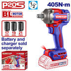 Boulonneuse à chocs compacte 405Nm sans fil 20V EMTOP – Brushless, carré 1/2", Batterie et chargeur vendus séparément