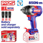 Boulonneuse à chocs compacte 850Nm sans fil 20V EMTOP – Brushless, 1/2", avec 3 Douilles Profondes, Batterie et chargeur vendus séparément