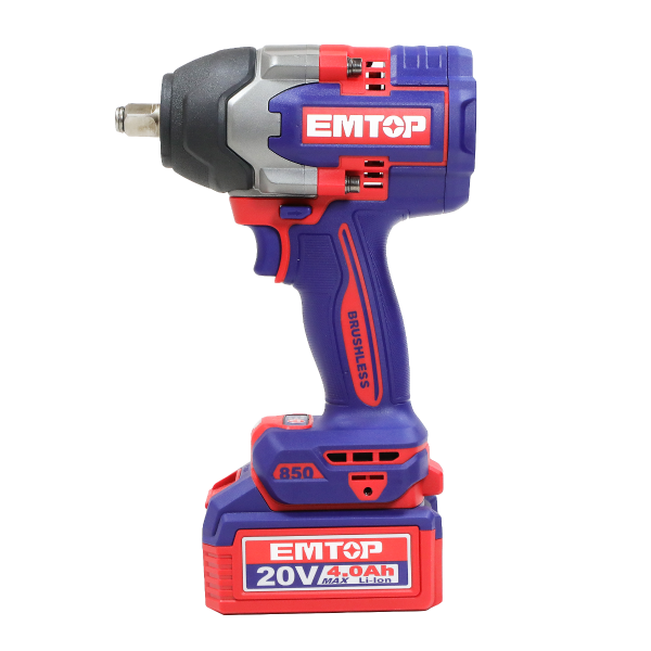 Boulonneuse à chocs compacte 850Nm sans fil 20V EMTOP – Brushless, 1/2", avec 3 Douilles Profondes, Batterie et chargeur vendus séparément