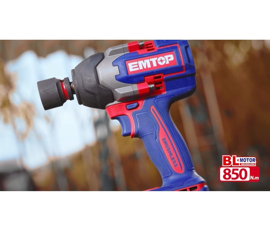 Boulonneuse à chocs compacte 850Nm sans fil 20V EMTOP – Brushless, 1/2", avec 3 Douilles Profondes, Batterie et chargeur vendus séparément
