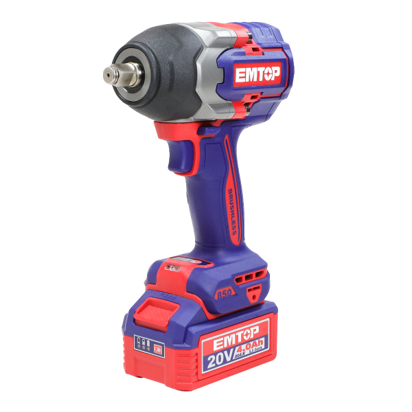 Boulonneuse à chocs compacte 850Nm sans fil 20V EMTOP – Brushless, 1/2", avec 3 Douilles Profondes, Batterie et chargeur vendus séparément