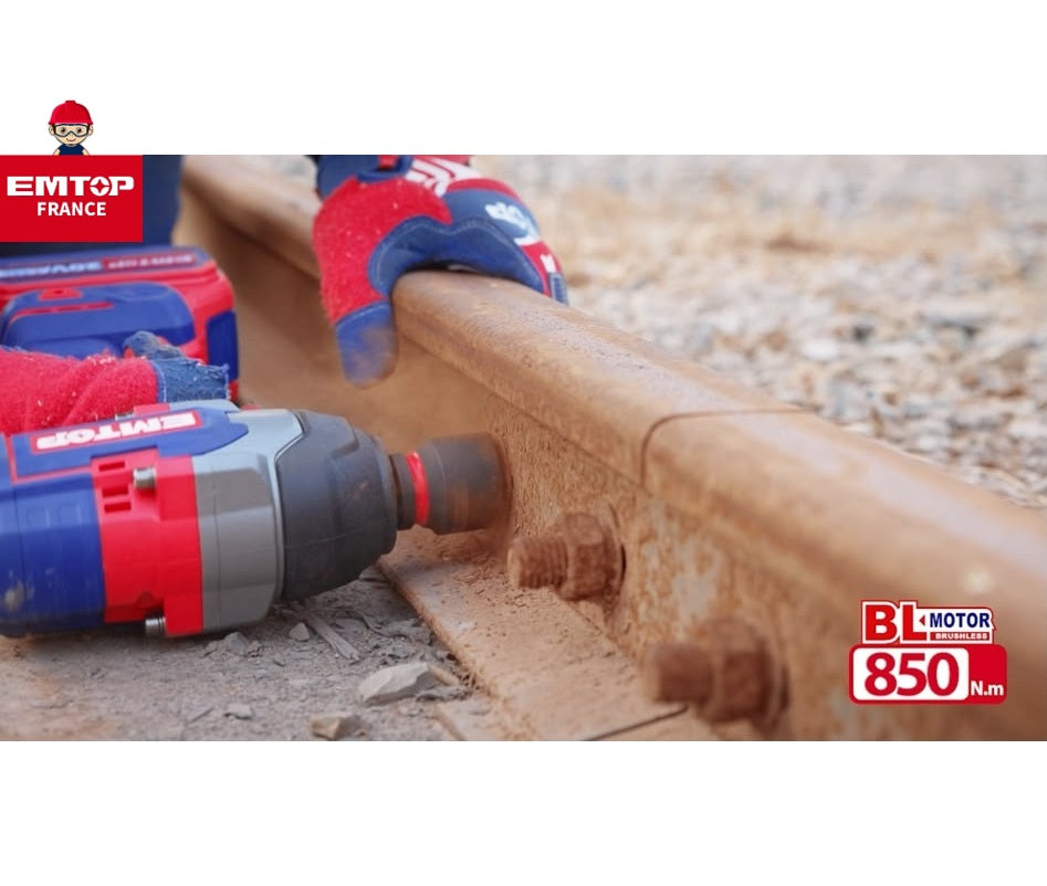 Boulonneuse à chocs compacte sans fil 20 V – 850 Nm EMTOP – Brushless, 1/2", avec 3 Douilles Profondes, Batterie et chargeur vendus séparément