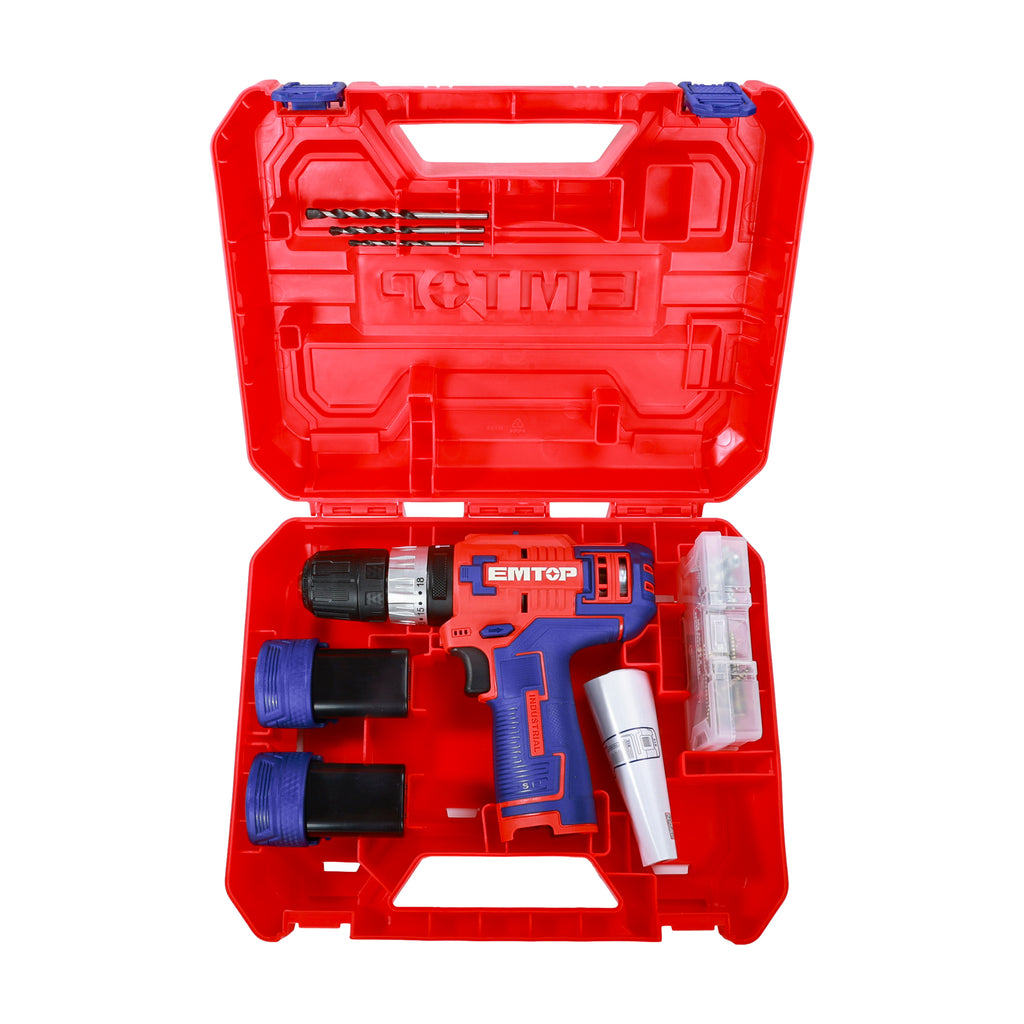 Perceuse visseuse à percussion sans Fil 45Nm 12V EMTOP avec 2 Batteries 1.5Ah USB type-C Chargeur vendu séparément