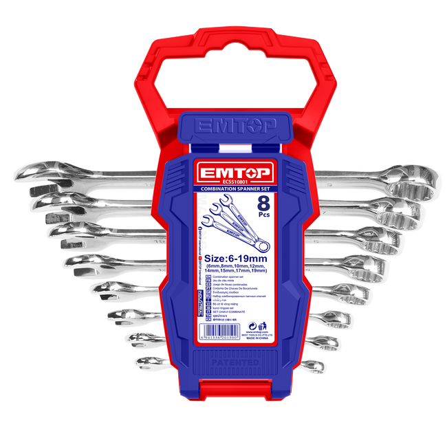Jeu de 8 clés plates mixtes EMTOP Main Image