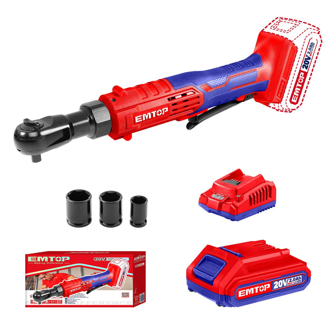 Clé à cliquet électrique sans fil 20V 65Nm 3/8" EMTOP avec 1 Batterie 2.0Ah + Chargeur + 3 Douilles Hover Image