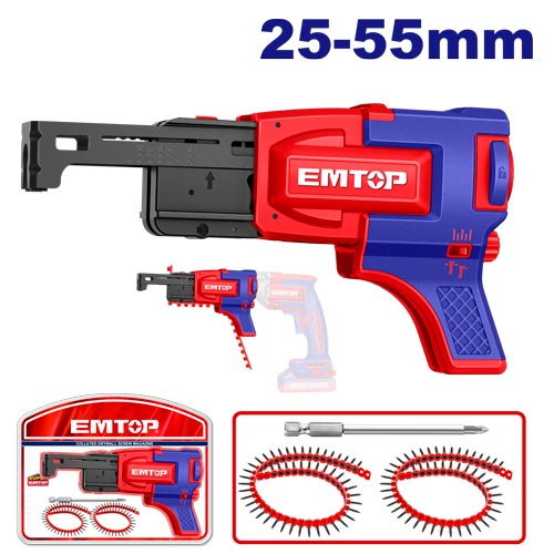 Chargeur de vis en bande pour visseuse à plaque de plâtre EMTOP – Vis de 25 à 55 mm