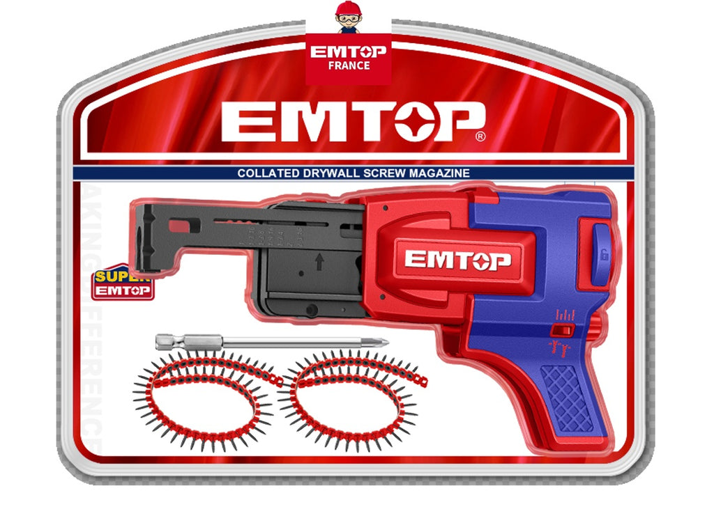 Chargeur de vis en bande pour visseuse à plaque de plâtre EMTOP – Vis de 25 à 55 mm