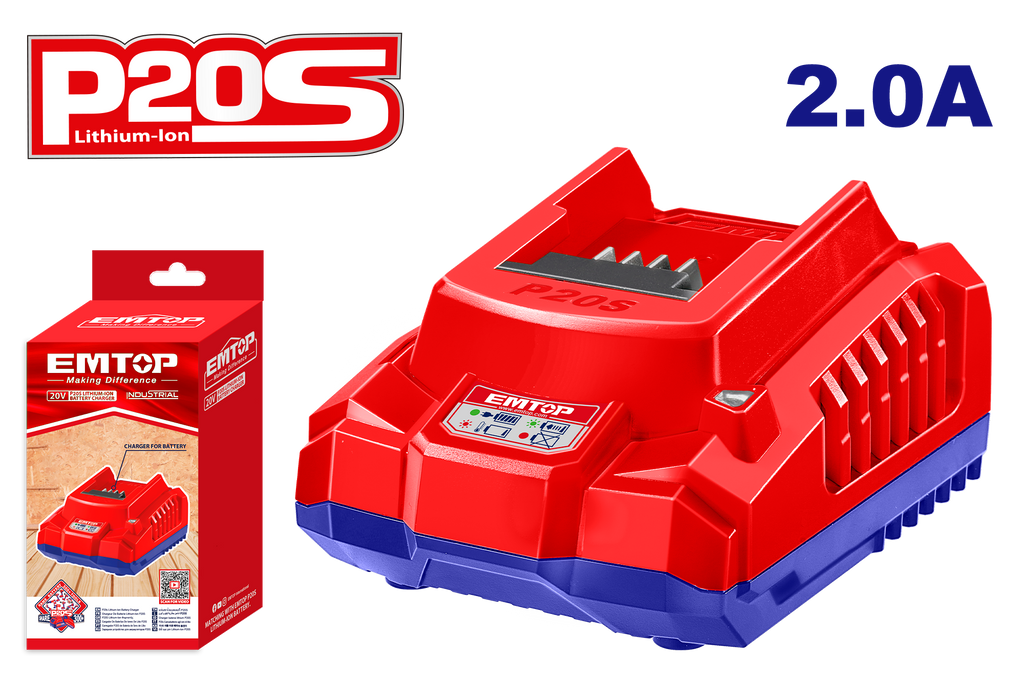 Chargeur de batterie lithium-ion 2.0Ah EMTOP 20V