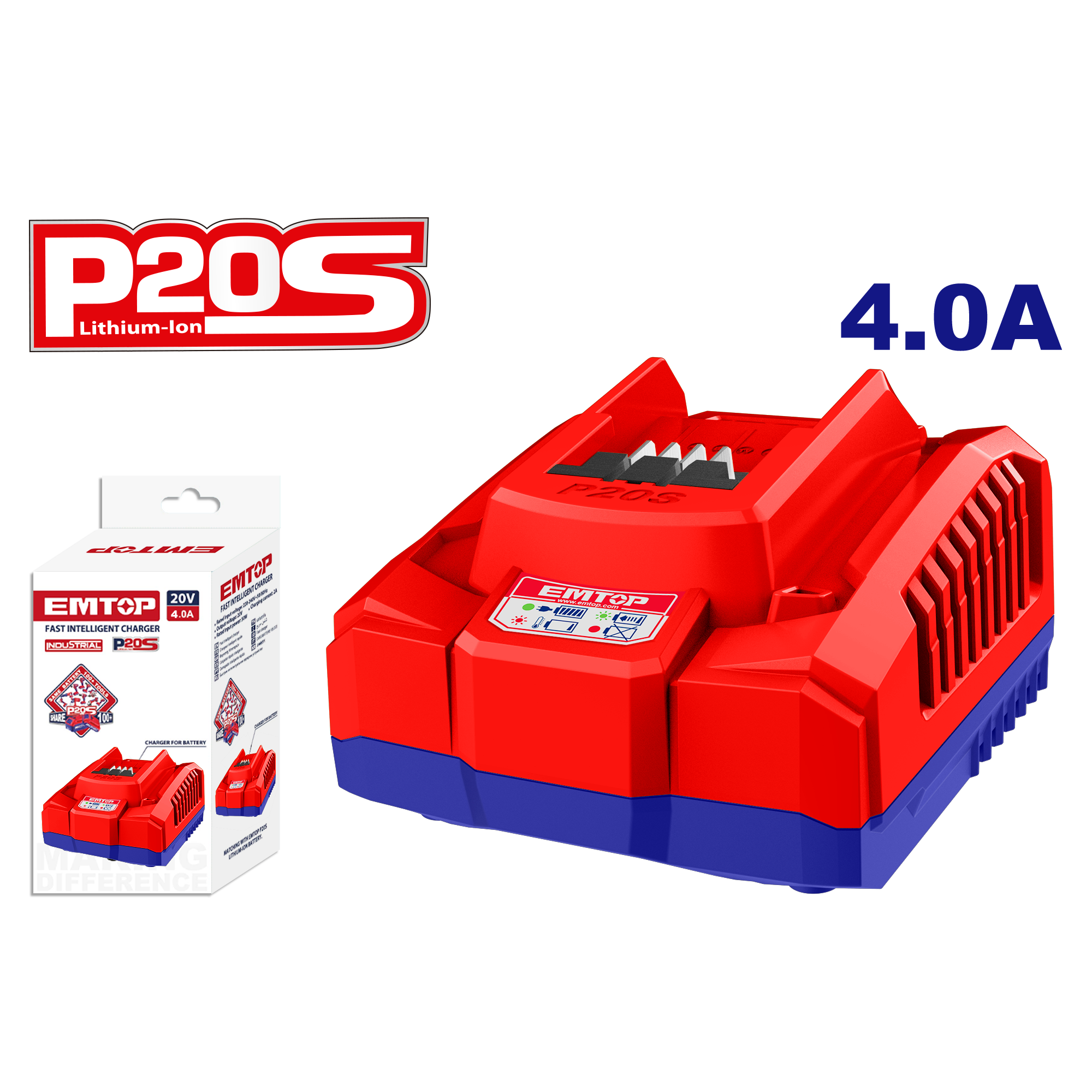 Chargeur de batterie au Lithium-Ion 4.0Ah EMTOP 20V