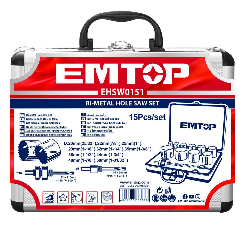 Coffret de 15 pcs scies cloches et trépans bimétalliques EMTOP