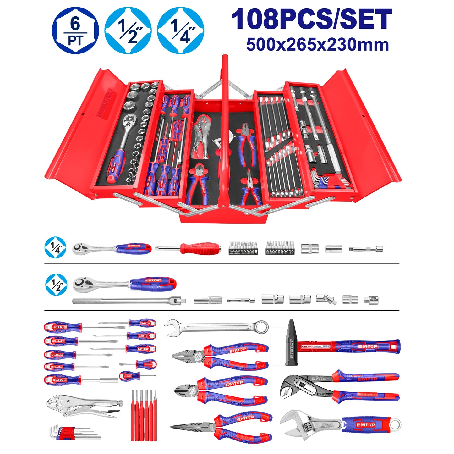 Coffret à outils 108 pièces EHTS00108 EMTOP