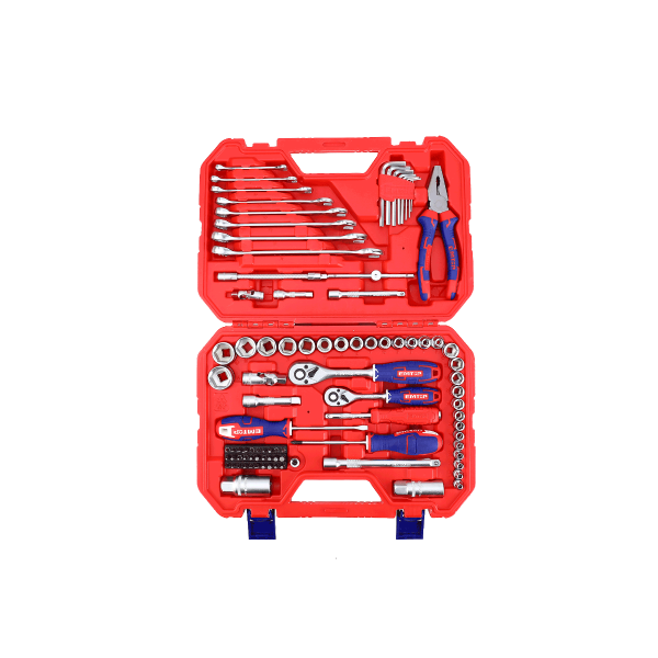 Coffret d’outillage de mécanicien 91 pièces – 1/4″ et 3/8″ avec 2 cliquets – EMTOP