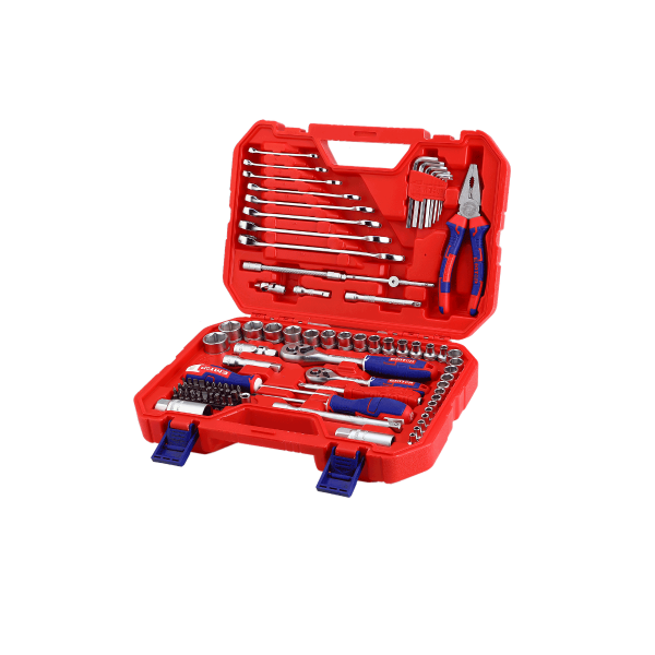 Coffret d’outillage de mécanicien 91 pièces – 1/4″ et 3/8″ avec 2 cliquets – EMTOP
