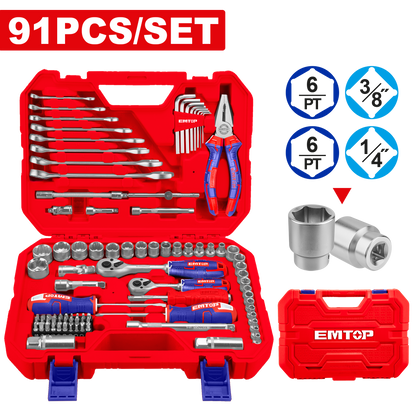 Malette à Outils de mécanicien 91 pièces EMTOP avec une boite BMC