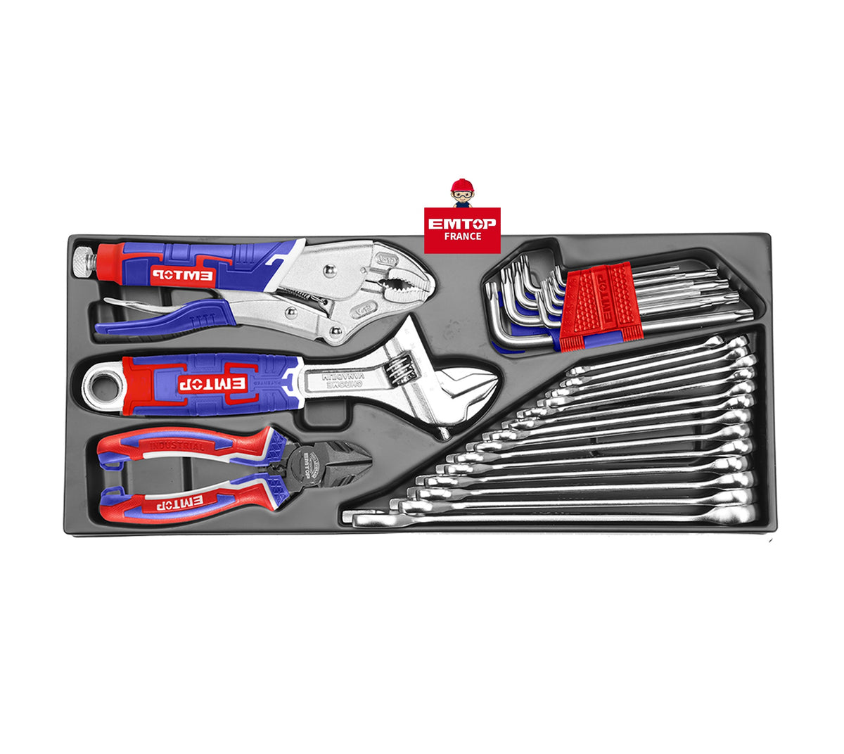 Coffre à outils de mécanicien métallique 3 tiroirs – 136 pièces – EMTOP