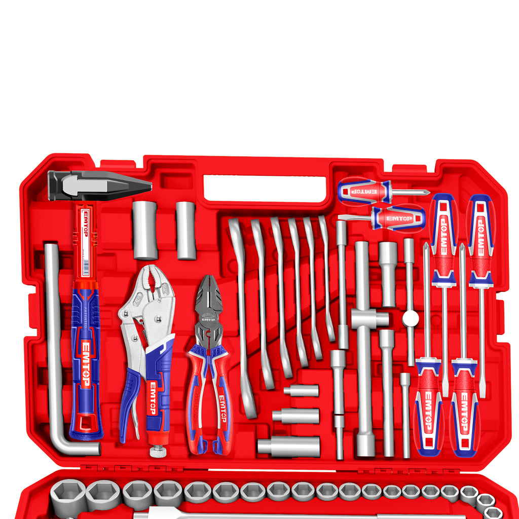 Coffret d’outillage de mécanicien 165 pièces – 1/4″, 3/8″ et 1/2″ – Cliquets 72 dents – EMTOP