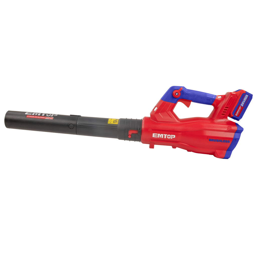 Souffleur à batterie 20V EMTOP Moteur brushless avec 1 chargeur + 2 batteries 4.0Ah + Gant picots PVC