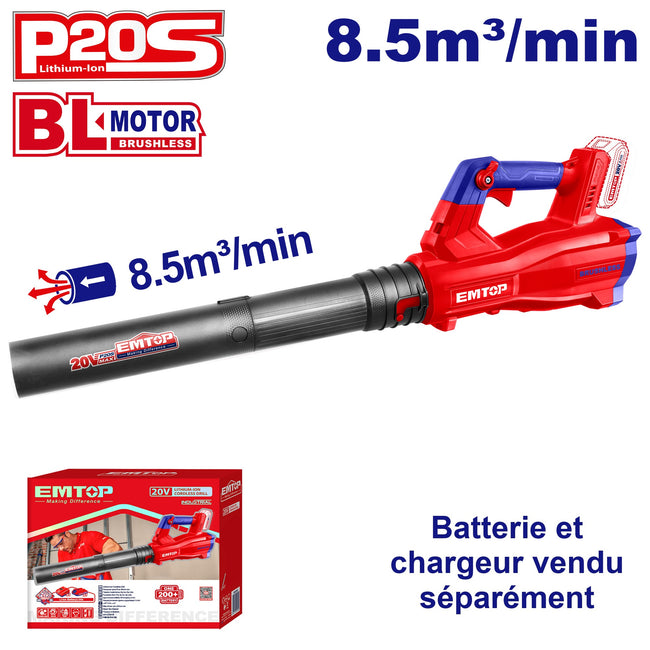 Souffleur à batterie 20V EMTOP Moteur brushless Batterie et chargeur vendus séparément Hover Image