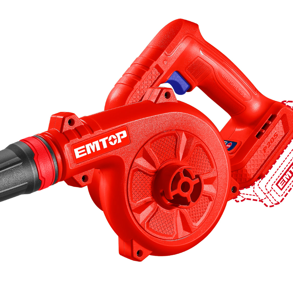 Souffleur sans fil 20 V Brushless – 72 m/s – EMTOP – Batterie et chargeur vendus séparément