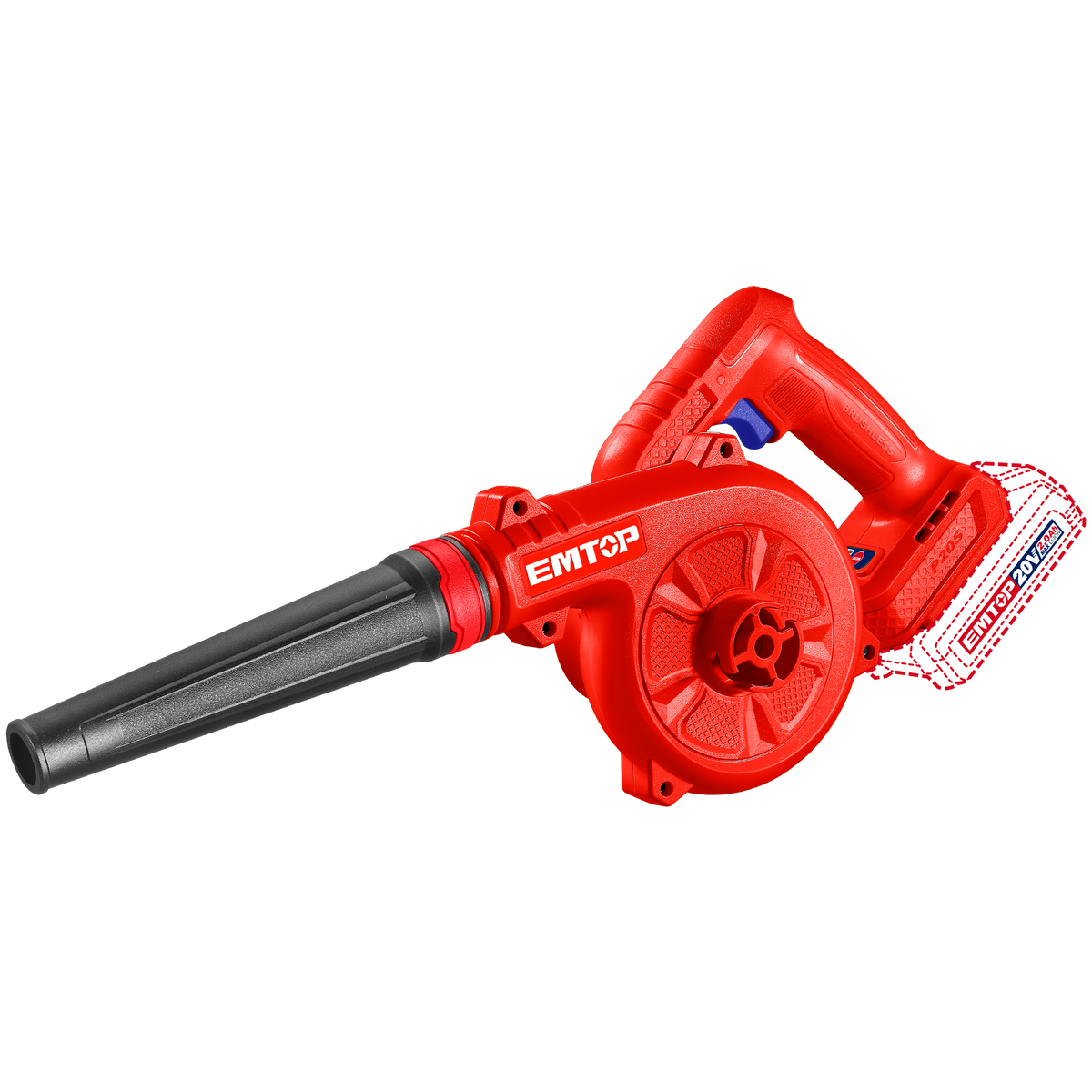 Souffleur sans fil 20 V Brushless – 72 m/s – EMTOP – Batterie et chargeur vendus séparément