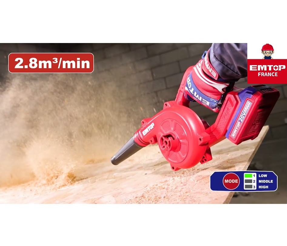 Souffleur Sans Fil 20V Brushless EMTOP - 72 m/s, Batterie et chargeur vendus séparément